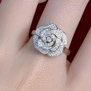 White Rhodium Camellia Flower Ring